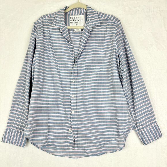 Frank Eileen Stripe Cotton Eileen Relaxed Button Up Shirt Medium Lightweight - Picture 1 of 4